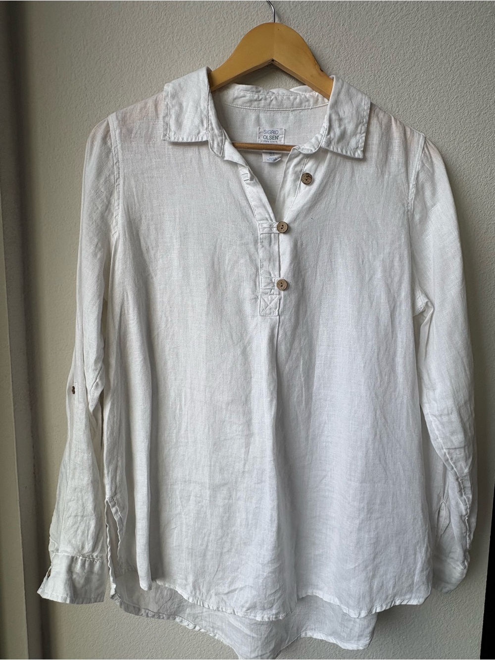 Sigrid Olsen White Linen Button-Front Casual Shirt